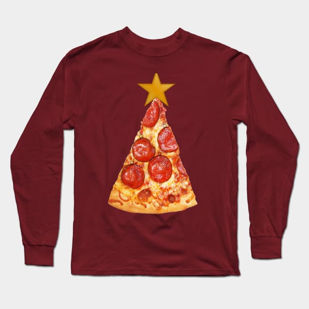 Pizza Slice Christmas Tree Long Sleeve T-Shirt by Skylane